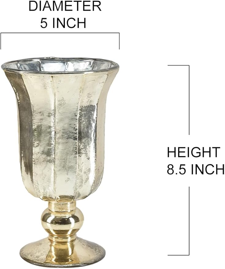 Serene Spaces Living Antique Gold Vase for Flowers, 8 1/2in Gold Urn for Centerpieces, Weddings, Events