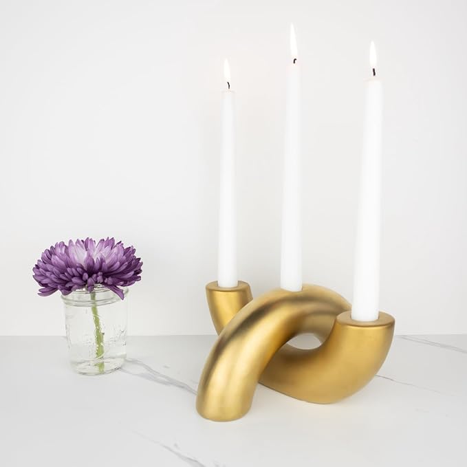 Taper Candle Holder Set - Candle Stick Holders for Dining Room Table, Entryway Table, or Fireplace Mantel - Modern Candelabra Home Decor (Gold)