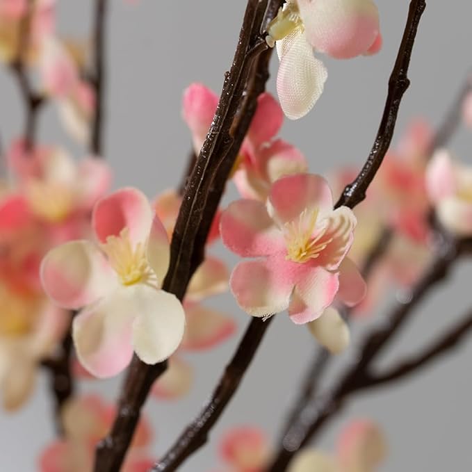 LESING 4pcs Cherry Blossom Flowers Artificial, Fake Silk Cherry Blossom Branches Tall Peach Blossom Flower Stems Arrangement for Wedding Home Office Party Decoration (Light Pink-2)