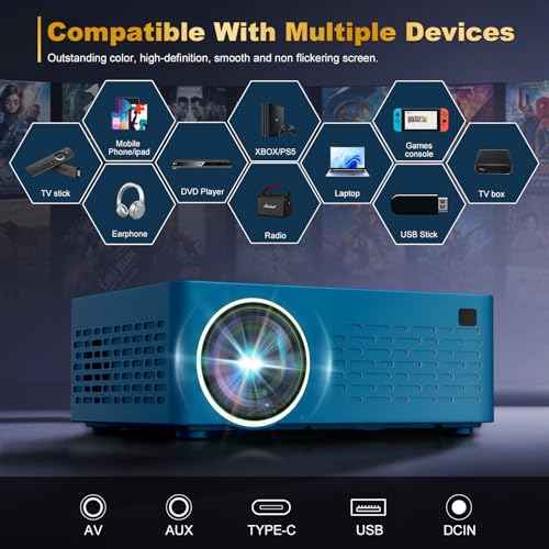Smart support for 4K projectors,Comes with a mini stand ,Mini Projector with Stereo Speaker,1080P Full HD Portable Projector, Compatible with TV Stick Smartphone/ pc/USB (No Apps)