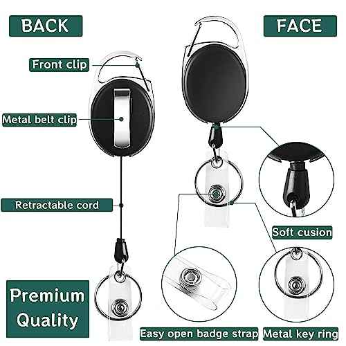 Simetufy 50 Pcs Retractable Badge Reels, Heavy Duty ID Badge Holder Retractable Clip Bulk, Key Holder with Ring for Office Worker Employee, Doctor Nurse