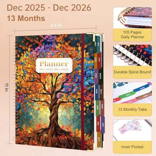 Yoment 2026 Planner Weekly and Monthly 8.5"x11" Large Hardcover Planner from Dec 2025 - Dec 2026 13 Months Calendar Academic Planners for Women Men Agenda Daily Weekly Yearly Planning with Tabs, Tree