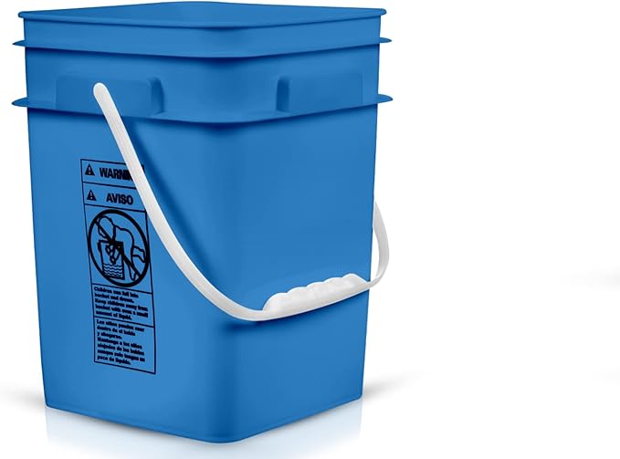House Naturals 4 Gallon Square Food Grade Plastic Bucket with Lid, Made in USA (Pack of 2) BPA Free (Blue)