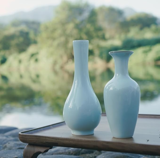 Vase Set of 2 – Handmade Ceramic Flower Vases (8in & 6in), Sage Jade Green Pottery Home Decor for Japandi or Modern Farmhouse Style