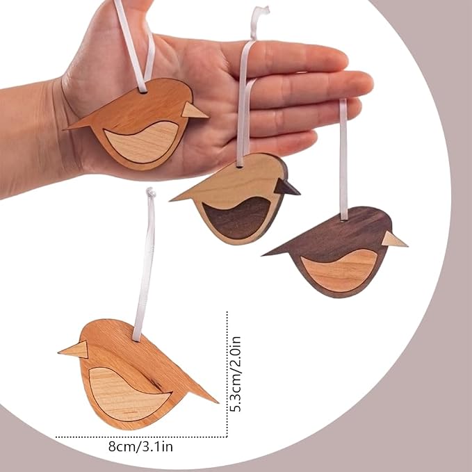 3 Pcs Wooden Robin Bird Ornaments Rustic Hanging Decor – 3.15x2 Inch Brown Natural Wood Hanging Birds for Boho Home Decor, Wall Hanging, and Farmhouse Shelf Accents (Brown)