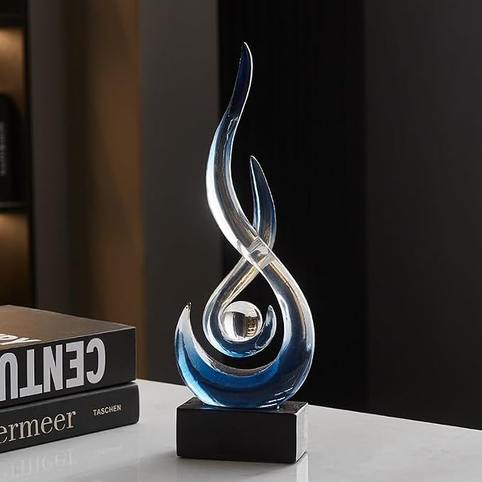 Modern Abstract Art Table Decoration,Resin Flame Statue Modern Centerpiece Ornaments for Living Room Great Gift Idea Home Decor,Collectibles (Bule)