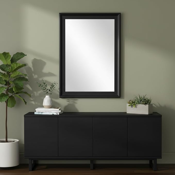 CULER Black Wall Mirror for Bathroom,Rectangle Rustic 24 x 32 inch Hanging Vanity Mirrors for Living Room,Bedroom,Entryway