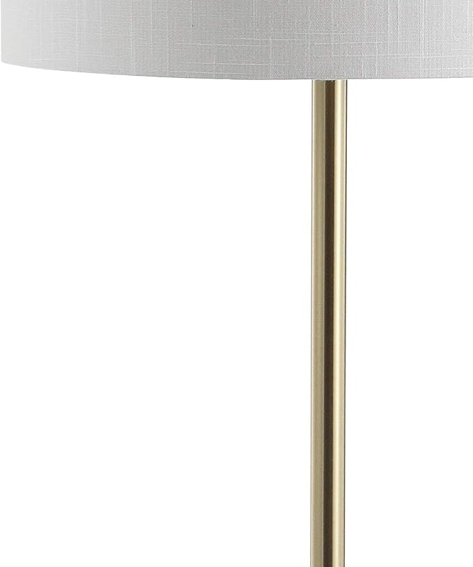 JONATHAN Y 59" Black/Brass Gold Floor Lamp with Integrated Wood Side Table, Contemporary Metal Standing Lamp for Living Room, White Linen Shade, LED Bulb Included, UL Listed JYL3056A