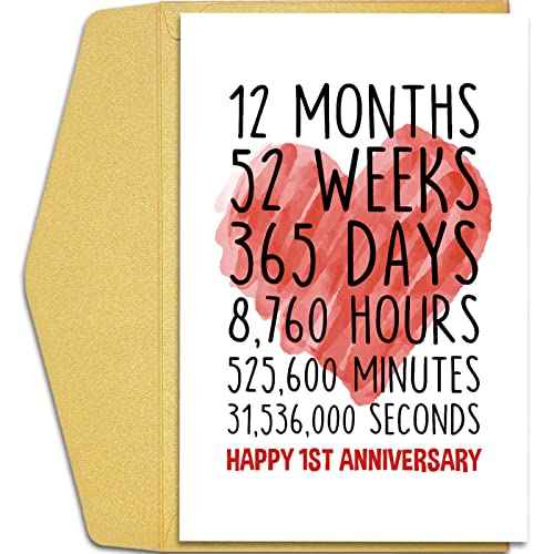 Qiliji Happy 1st Anniversary Card for Him Her, First Wedding Anniversary Greeting Card, Funny One Year Together Anniversary Card
