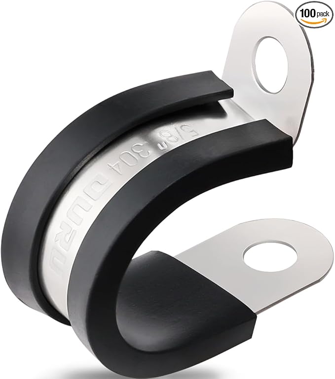 OURU 100PCS Cable Clamps 5/8 Inch 304 Stainless Steel Cable Clamps Rubber Coated Cushioned Insulated Cable Clamp,Automotive Wire Clamps,Pipe Clamps,Metal Clamp for Tube,Wire Cord Installation(16mm)