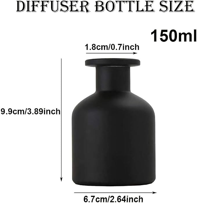 Glass Diffuser Bottles Empty Refillable Glass Container Jar 150ml / 5oz Fragrance Accessories DIY Replacement Diffuser Sticks Sets for Essential Oils Reed Sticks Crafts Spa Home Decoration (Black)