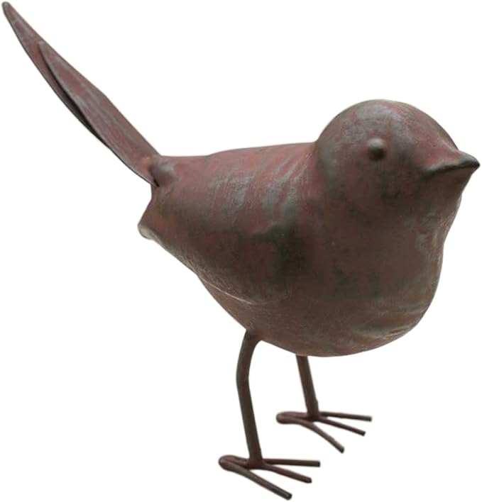 Decorative Small Cute Songbird Song Bird Statue Figurine Home Décor, 5.5" x 4" x 2", Rust/Brown (1)