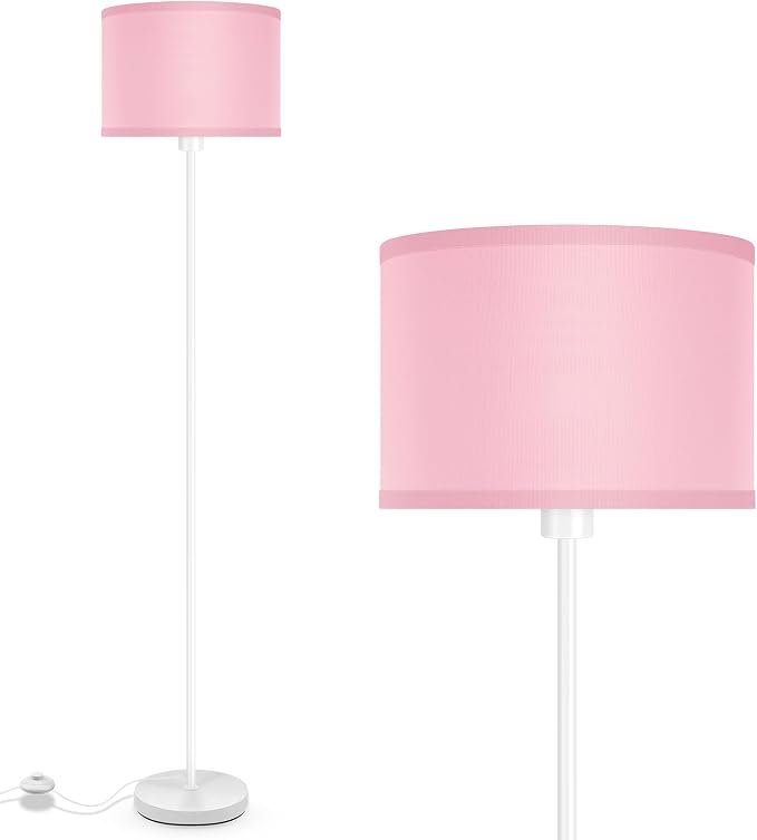 Floor Lamp, Standing Lamp, Short Floor Lamps with Pink Lampshade, 59" Tall Lamps for Bedroom, Foot Switch, Simple Corner Pole Lamp for Kids Room, Girls Room, Living Rooms, Office(NO Bulb, E26 Base)