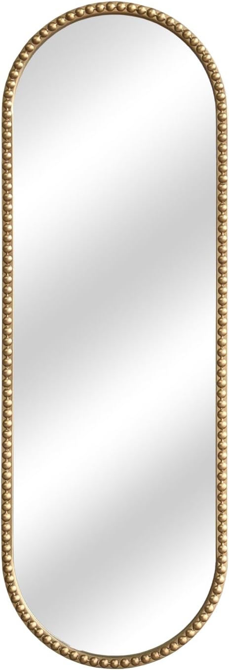 Antique Gold Full Length Mirror Oval Full Body Wall Mirror Baroque Beaded Mirrors Gold Metal Framed Decorative Wall Mirror for Bedroom Entryway 47"X16"