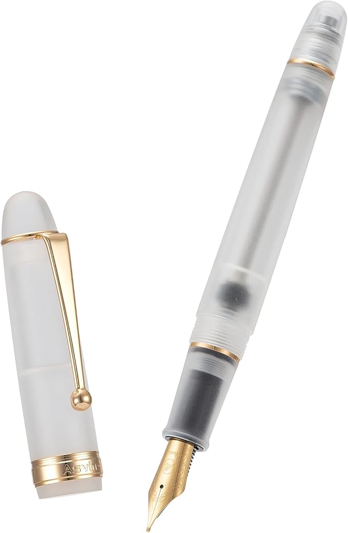 Asvine V126 Vacuum Filling Fountain Pen Extra Fine Nib, Frosted Transparent Clear Acrylic, Large-Capacity with Gift Case