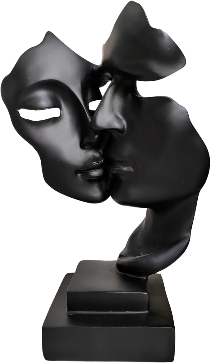 Couples Kiss Sculpture,Black Thinker Resin Statue Ornaments,Silence is Gold Abstract Art Figurine,Abstract Style Sculptures,Living Room Desk Decorations,Bookshelf Decorative Objects