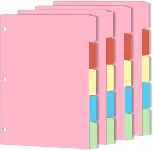 Binder Dividers - 1/5 Cut Tabs for 3 Ring Binders | Colorful Blank Write-On Page Dividers, 20 Total