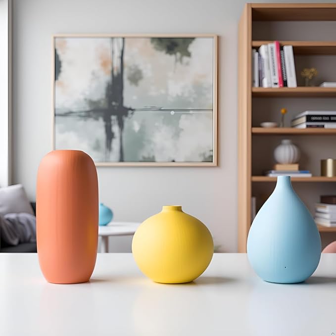 Vase Set of 3, Ceramic Matte Vases Modern Home Table Decor, for Living Room Tabletop, Bedroom, Shelf, Office Bookshelf, Entryway & Coffee Table, Creative Desktop Pieces for Minimalist