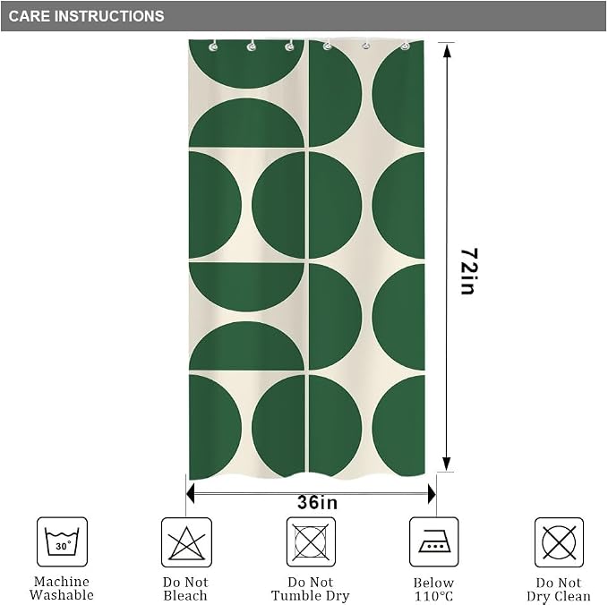 Green Mid Century Modern Shower Curtain, Boho Abstract Geometric Retro Art Bath Curtains for Bathroom, Colorful Unique Pattern Waterproof Polyester Fabric Bathroom Set 12 Hooks 36X72IN