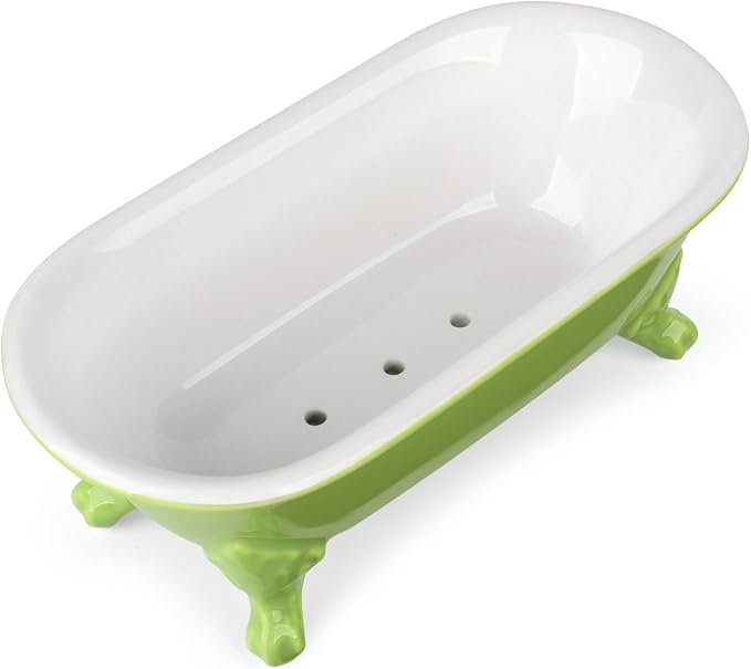6.5" Ceramic Mini Decorative Clawfoot Bathtub Bar Soap Dish, Kitchen Sponge Holder and Shower Tray for Bathroom, 1 Pack(Lime)