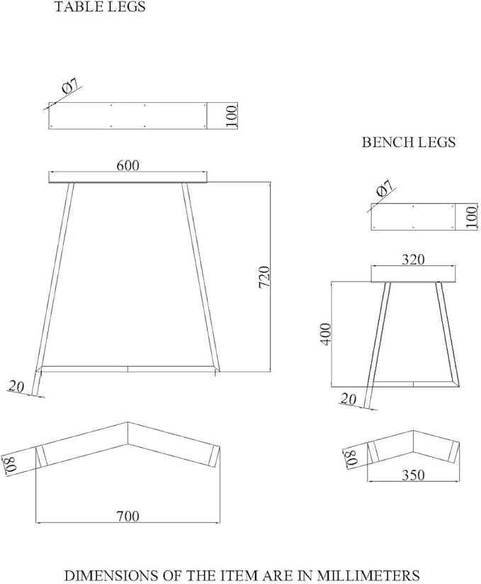FUSHIAIPTC 28 Inch Dinning Table Legs, 25.8" W Desk Legs Set of 2 Heavy Duty Metal Legs for Table, 3.2” Thickened Treatment Modern Table Leg with Adjustable Floor Protector (Trapezoidal)