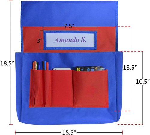 Eamay Chairback Buddy Pockets Chart - Kids Seat Storage Organizer for Classroom Chairs | Blue & Red