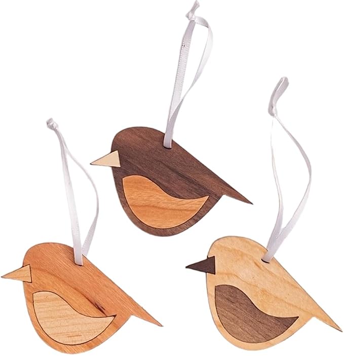 3 Pcs Wooden Robin Bird Ornaments Rustic Hanging Decor – 3.15x2 Inch Brown Natural Wood Hanging Birds for Boho Home Decor, Wall Hanging, and Farmhouse Shelf Accents (Brown)