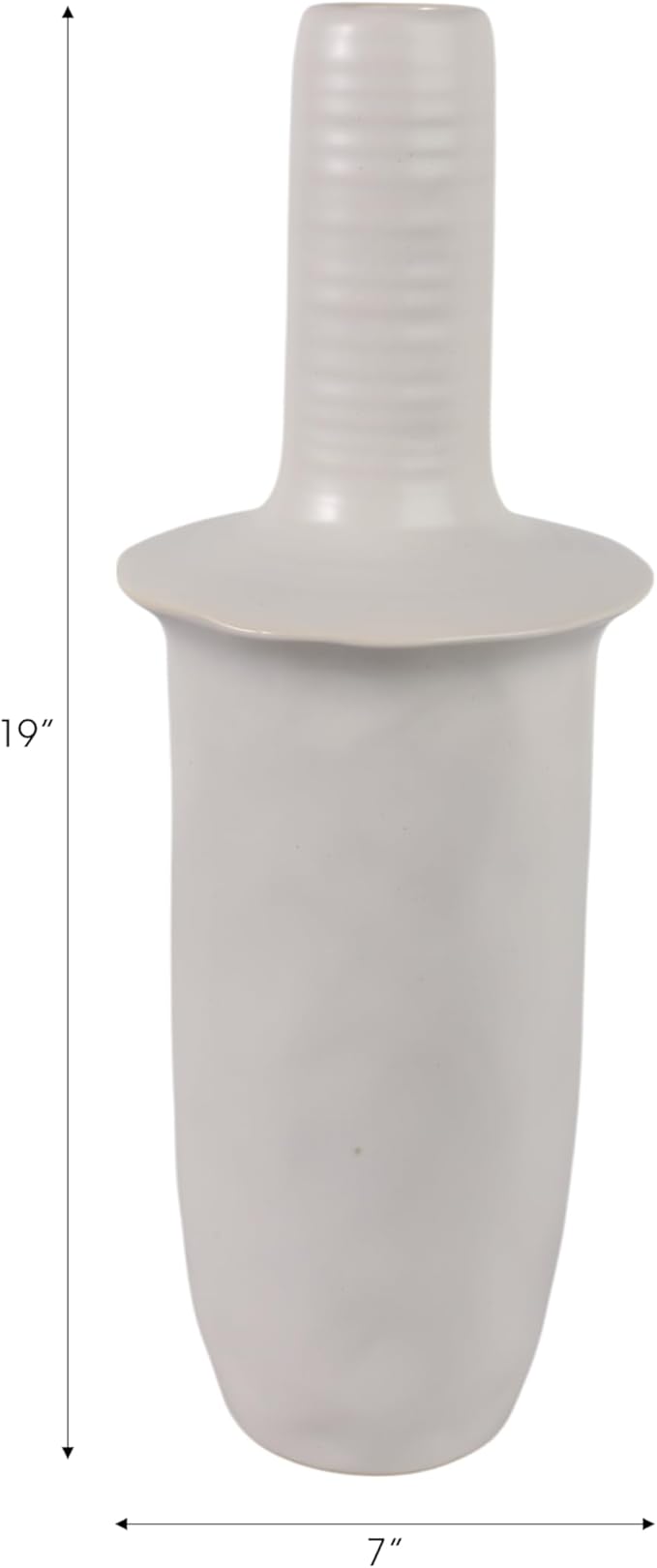 Ceramic Flower Vase for Living Room Decor – Elegant Tall Home and Office Vase with Unique Flared Top Perfect for Fresh Florals – A Modern Centerpiece for House, Bedroom, and Tabletop – 19" Ivory