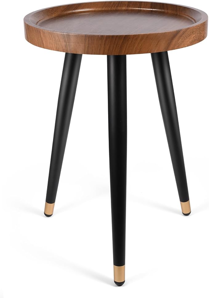 KGPLOME Plant Stand Indoor,Mid Century Walnut Wood Plant Table, Heavy Duty Metal Tall Flower Pot Stand,Modern Round Small Side End Table With Raised Design(12"x17")