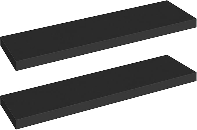 HOOBRO Floating Shelves for Wall, Wall Mounted Shelf Set of 2, 31.5" Hanging Shelf with Invisible Brackets, for Wall Decor Storage in Bathroom Bedroom Kitchen Living Room Office, Black BK80BJP201