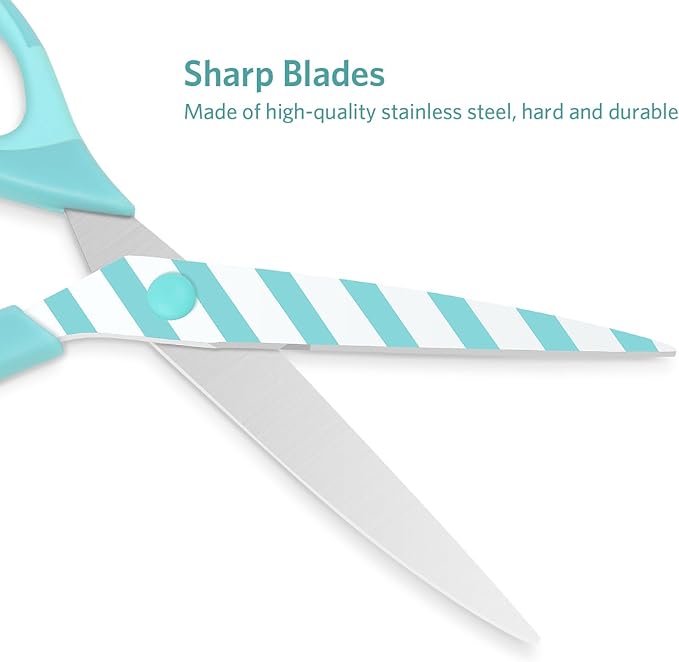 Uaugulft Scissors, Sharp Blades with Pattern, Soft Grip Handle, Multi-Purpose Scissors Set of 3 Suitable for Families, Office, and School Use, Blue