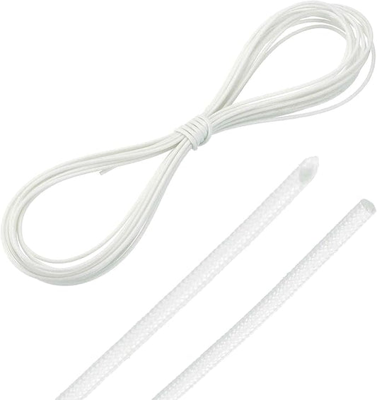 MECCANIXITY 20ft Braided Cable Sleeve, 1/32" ID 200C High Temperature 1500V Fiberglass Wire Insulation Cord Protector Organizer Wires Management for Motor Engine Fuel Line, White