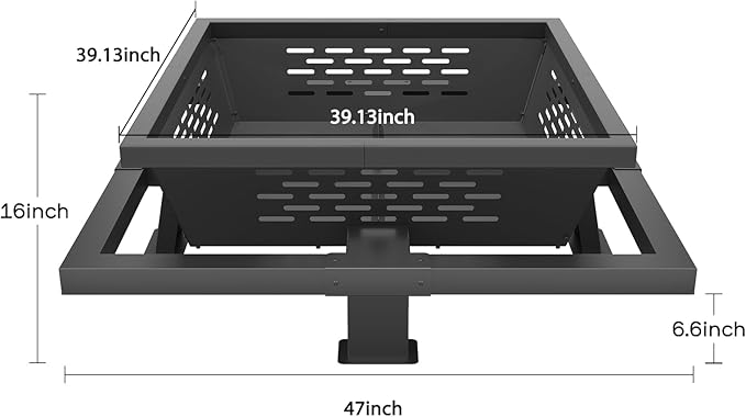 Auhilence 47" Large Fire Pit, Square Outdoor Fire Pit with Poker, Wood Burning FirePit for Camping, Backyard, Patio