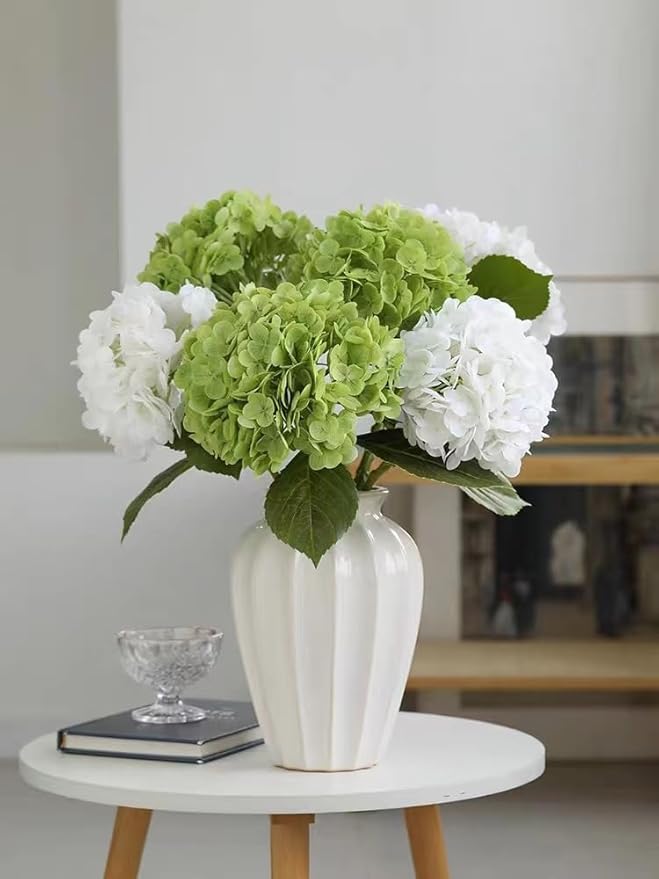 Kimura's Cabin 5Pcs 21inch Real Touch Artificial Hydrangea Flowers Lifelike Latex Hydrangeas Long Stem with Leaves Hydrangea Bouquet for Home Wedding Baby Shower Birthday Party Decoration （Green）