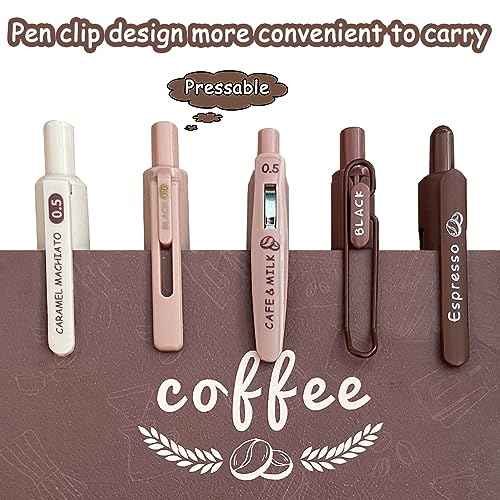 Cute Gel Pens 5Pcs Retractable Quick Dry Ink Pens 0.5mm Fine Point Black Ink Kawaii Smooth Writing Pens for School Office Supplies Aesthetic pretty pens (Coffee)