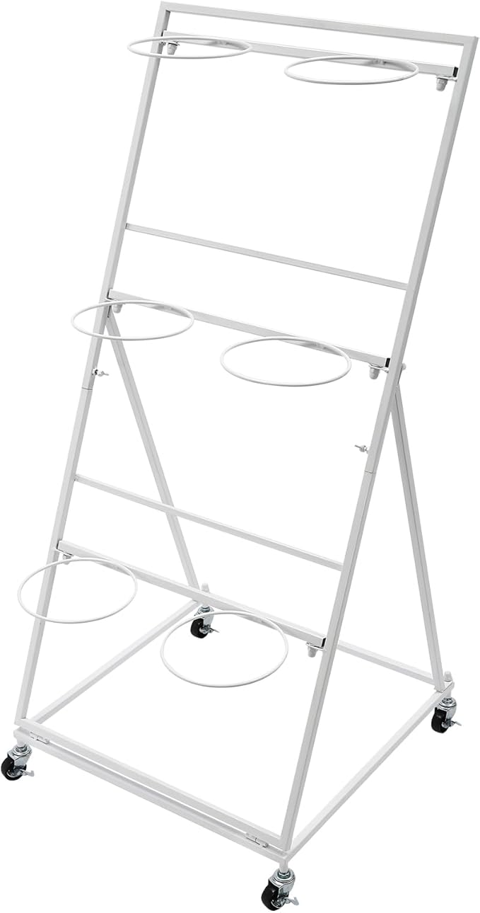 Flower Display Stand with 6 Buckets, 3 Layer Metal Plant Stand Indoor with Wheels, Heavy Duty Moving Flower Cart Flower Rack for Outdoor Patio, Garden, Florist