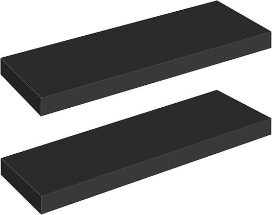 HOOBRO Floating Shelves for Wall, Wall Mounted Shelf Set of 2, 23.6" Hanging Shelf with Invisible Brackets, for Wall Decor Storage in Bathroom Bedroom Kitchen Living Room Office, Black BK60BJ01