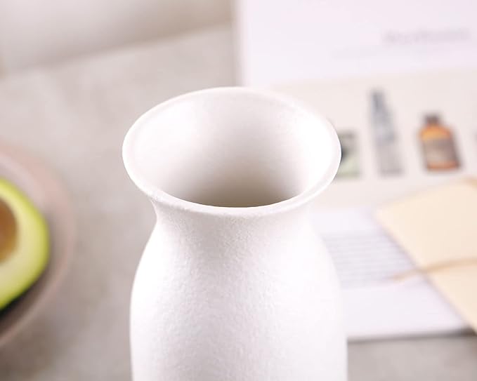 WHJY 6 inch White Nordic Minimalist Matte Handmade Ceramic Vases, Japanese Zen Stoneware Flowerware, Floral Decorations, for Living Room, Study, Bedroom, Balcony, Bar - Short White