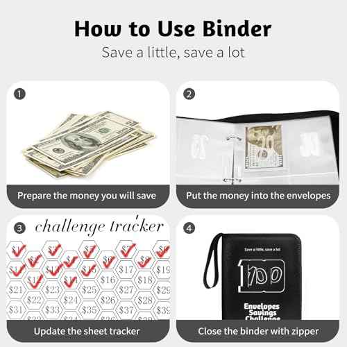 100 Envelope Challenge Binder, 2025 Upgrade 100 Envelopes Money Saving Challenge, Savings Challenges Book with Challenge Tracker to Save $5,050