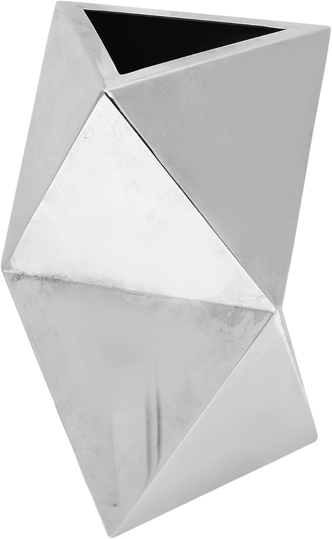 304 Stainless Steel Vase Compact Exquisite Craft Rhombus Design Modern Tabletop Flower Vase for Home Living Room Dinning Room Studio