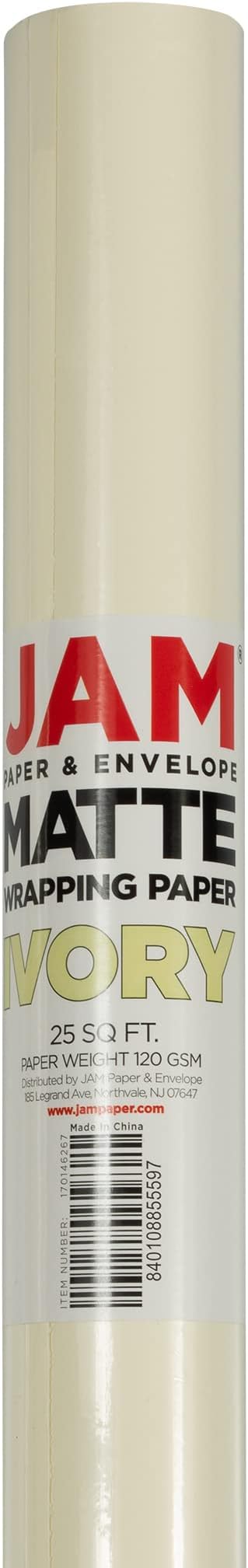 JAM Paper Gift Wrap - Matte Wrapping Paper - 25 Sq Ft (30 in x 10 Ft) - Matte Ivory - Roll Sold Individually