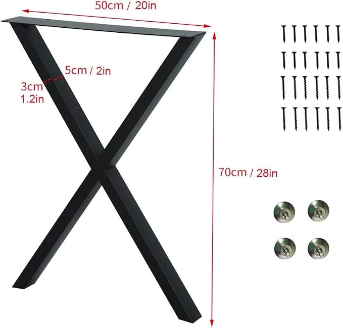 Heavy Duty 28 Inch X-Shaped Metal Table Legs Set of 2, 1000 LBS Load Capacity, 100% Iron Industrial X-Frame Legs for Dining Table, Office Desk, Workbench, Rust-Proof & Corrosion Resistant, Black