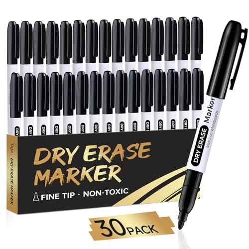 Dry Erase Markers Fine Tip, 30 Pack Black Thin Low Odor WhiteBoard Markers Bulk Set for School Classroom Office Supplies