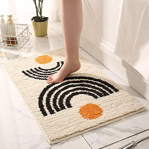UKELER Cute Bohemian Bathroom Rug Washable Boho Home Decor Floor Mat Non-Slip Fluffy Throw Rugs for Bathroom Sink Bedroom Kitchen, Indoor Rug, Beige, 31''×20''