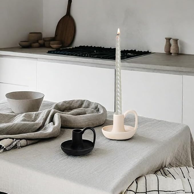 Taper Ceramic Candle Holders, Set of 2 Matte White, Table Decor Centerpiece for Home Decor, Wedding, Christmas, Birthday, Shower, Housewarming