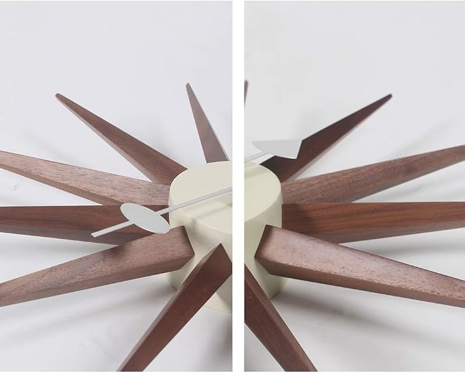 SHISEDECO Wooden Mid Century Art Decorative Modern Silent Sunburst Wall Clocks for Home, Kitchen, Living Room, Office etc., Colorful Retro Design(Sunburst Clock Walnut)