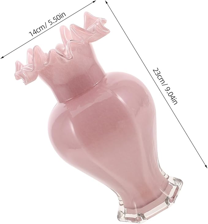Pearlescent Pink Glass Decorative Vase with Artistic Curved Rim Handblown Artistic Planter for Flower Bouquets Unique Home Accent for Living Dining Table Office and Wedding Decor