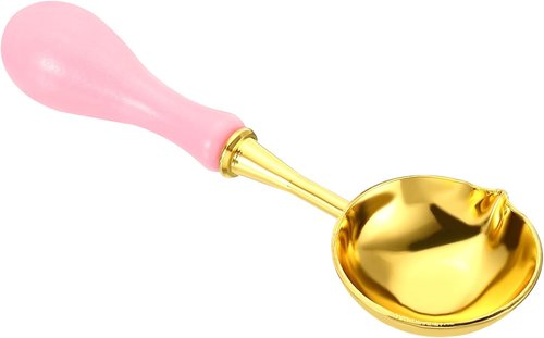 PATIKIL Wax Seal Spoon - Vintage Brass Melting Spoon with Wooden Handle for Crafting | Pink/Gold