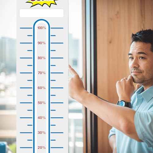 KIUKIUO 5 Pcs Fundraising Thermometer Charts 10 x 40 Dry Erase Goal Trackers Chart Thermometer Goal Setting Wall Poster Vinyl Sticker for Home School Office Fundraising (Grey)