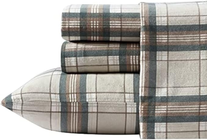 Eddie Bauer - Twin Sheets, Cotton Flannel Bedding Set, Brushed For Extra Softness, Cozy Home Decor (Edgewood Plaid, Twin)